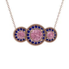 Elia Tria Kolye - Pembe kuvars ve lab safir 8 ayar rose altın kolye (40 cm rose altın rolo zincir) #spkbn9