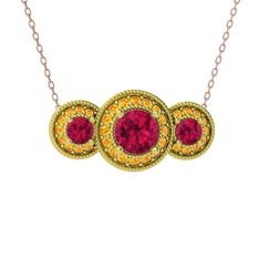 Elia Tria Kolye - Rodolit garnet ve sitrin 925 ayar altın kaplama gümüş kolye (40 cm rose altın rolo zincir) #std9wo