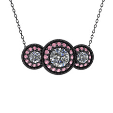Elia Tria Kolye - Swarovski ve pembe kuvars 925 ayar siyah rodyum kaplama gümüş kolye (40 cm gümüş rolo zincir) #suilbs