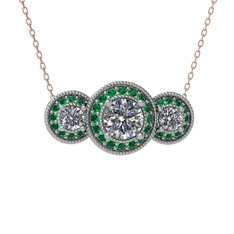 Elia Tria Kolye - Pırlanta ve yeşil kuvars 925 ayar gümüş kolye (1.5 karat, 40 cm rose altın rolo zincir) #t64fbh