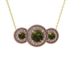 Elia Tria Kolye - Peridot ve swarovski 14 ayar rose altın kolye (40 cm gümüş rolo zincir) #t93mhq