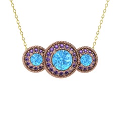 Elia Tria Kolye - Akuamarin ve ametist 18 ayar rose altın kolye (40 cm altın rolo zincir) #tdypoy