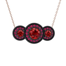 Elia Tria Kolye - Garnet ve rodolit garnet 925 ayar siyah rodyum kaplama gümüş kolye (40 cm rose altın rolo zincir) #tluz5