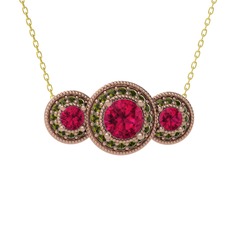 Elia Tria Kolye - Rodolit garnet ve peridot 925 ayar rose altın kaplama gümüş kolye (40 cm gümüş rolo zincir) #u6xofr