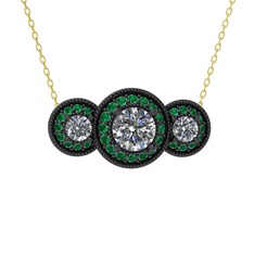 Elia Tria Kolye - Swarovski ve yeşil kuvars 925 ayar siyah rodyum kaplama gümüş kolye (40 cm altın rolo zincir) #uddquv