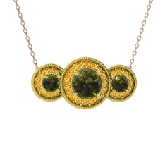 Elia Tria Kolye - Peridot ve sitrin 8 ayar altın kolye (40 cm rose altın rolo zincir) #ujii28