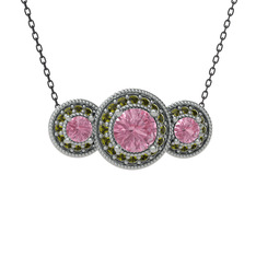 Elia Tria Kolye - Pembe kuvars ve peridot 18 ayar beyaz altın kolye (40 cm gümüş rolo zincir) #uk7ay