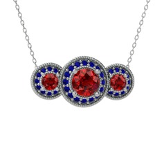 Elia Tria Kolye - Garnet ve lab safir 925 ayar gümüş kolye (40 cm beyaz altın rolo zincir) #uobph7