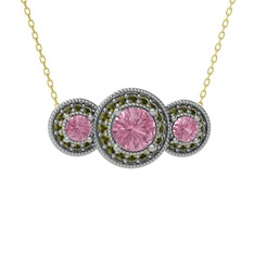 Elia Tria Kolye - Pembe kuvars ve peridot 14 ayar beyaz altın kolye (40 cm altın rolo zincir) #uqbgxc