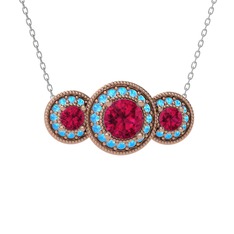 Rodolit garnet ve akuamarin 8 ayar rose altın kolye (40 cm beyaz altın rolo zincir)