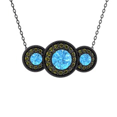Elia Tria Kolye - Akuamarin ve peridot 925 ayar siyah rodyum kaplama gümüş kolye (40 cm gümüş rolo zincir) #uz6oew