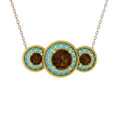 Elia Tria Kolye - Dumanlı kuvars ve akuamarin 8 ayar altın kolye (40 cm rose altın rolo zincir) #vefepi