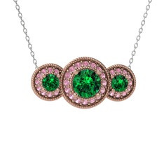 Yeşil kuvars ve pembe kuvars 18 ayar rose altın kolye (40 cm gümüş rolo zincir)