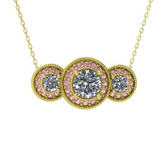 Beyaz zirkon ve pembe kuvars 8 ayar altın kolye (40 cm altın rolo zincir)