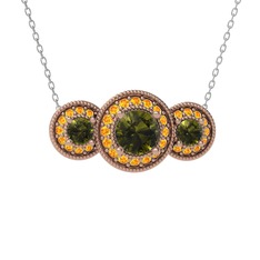 Peridot ve sitrin 8 ayar rose altın kolye (40 cm beyaz altın rolo zincir)