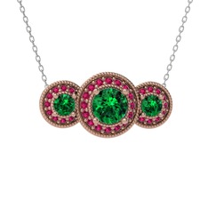 Elia Tria Kolye - Yeşil kuvars ve rodolit garnet 8 ayar rose altın kolye (40 cm beyaz altın rolo zincir) #w8qaeu