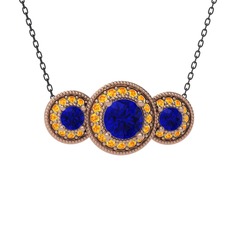 Elia Tria Kolye - Lab safir ve sitrin 925 ayar rose altın kaplama gümüş kolye (40 cm gümüş rolo zincir) #wbv24