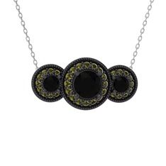 Elia Tria Kolye - Siyah zirkon ve peridot 925 ayar siyah rodyum kaplama gümüş kolye (40 cm beyaz altın rolo zincir) #we1y7x