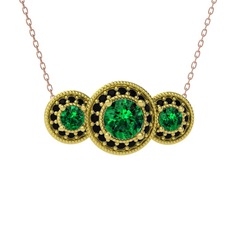 Elia Tria Kolye - Yeşil kuvars ve siyah zirkon 8 ayar altın kolye (40 cm rose altın rolo zincir) #wek43i