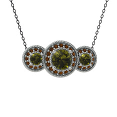 Elia Tria Kolye - Peridot ve dumanlı kuvars 14 ayar beyaz altın kolye (40 cm gümüş rolo zincir) #wher9f