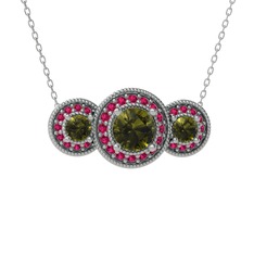 Elia Tria Kolye - Peridot ve rodolit garnet 8 ayar beyaz altın kolye (40 cm beyaz altın rolo zincir) #wi2i35