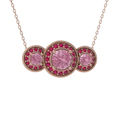 Pembe kuvars ve rodolit garnet 14 ayar rose altın kolye (40 cm rose altın rolo zincir)