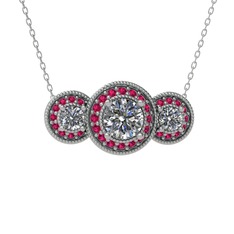 Elia Tria Kolye - Beyaz zirkon ve rodolit garnet 8 ayar beyaz altın kolye (40 cm beyaz altın rolo zincir) #wnzehm