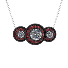 Elia Tria Kolye - Beyaz zirkon ve garnet 925 ayar siyah rodyum kaplama gümüş kolye (40 cm beyaz altın rolo zincir) #wo9wnd
