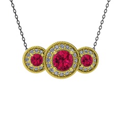 Elia Tria Kolye - Rodolit garnet ve pırlanta 925 ayar altın kaplama gümüş kolye (0.462 karat, 40 cm gümüş rolo zincir) #wplfda