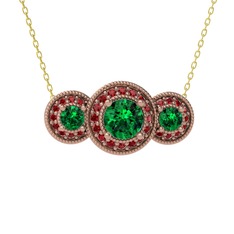 Elia Tria Kolye - Yeşil kuvars ve garnet 14 ayar rose altın kolye (40 cm altın rolo zincir) #wqqgw6