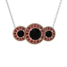 Elia Tria Kolye - Siyah zirkon ve garnet 925 ayar rose altın kaplama gümüş kolye (40 cm beyaz altın rolo zincir) #wsfssz