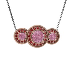 Pembe kuvars ve garnet 925 ayar rose altın kaplama gümüş kolye (40 cm gümüş rolo zincir)