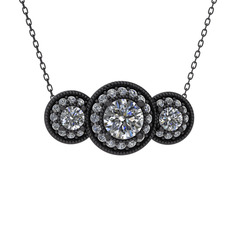 Elia Tria Kolye - Beyaz zirkon ve swarovski 925 ayar siyah rodyum kaplama gümüş kolye (40 cm gümüş rolo zincir) #x3gkt3