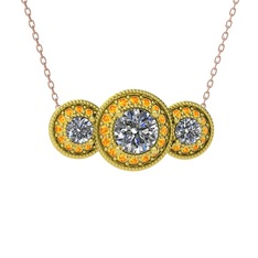 Elia Tria Kolye - Beyaz zirkon ve sitrin 925 ayar altın kaplama gümüş kolye (40 cm gümüş rolo zincir) #xqzb4w