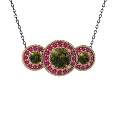 Elia Tria Kolye - Peridot ve rodolit garnet 14 ayar rose altın kolye (40 cm gümüş rolo zincir) #y8wryq