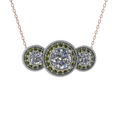 Elia Tria Kolye - Pırlanta ve peridot 8 ayar beyaz altın kolye (1.5 karat, 40 cm rose altın rolo zincir) #ybeqxo