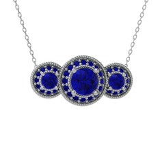 Elia Tria Kolye - Lab safir 925 ayar gümüş kolye (40 cm beyaz altın rolo zincir) #yggk6t