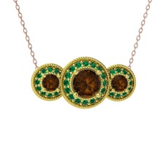 Elia Tria Kolye - Dumanlı kuvars ve yeşil kuvars 18 ayar altın kolye (40 cm rose altın rolo zincir) #yh20g7