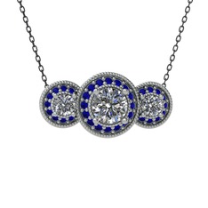 Elia Tria Kolye - Pırlanta ve lab safir 925 ayar gümüş kolye (1.5 karat, 40 cm gümüş rolo zincir) #yp6gtt