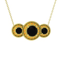 Elia Tria Kolye - Siyah zirkon ve sitrin 14 ayar altın kolye (40 cm altın rolo zincir) #yu5ua0