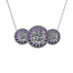 Swarovski ve ametist 18 ayar beyaz altın kolye (40 cm beyaz altın rolo zincir)