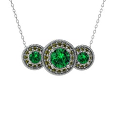 Elia Tria Kolye - Yeşil kuvars ve peridot 14 ayar beyaz altın kolye (40 cm beyaz altın rolo zincir) #yzbbkf