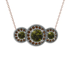 Peridot ve dumanlı kuvars 8 ayar beyaz altın kolye (40 cm rose altın rolo zincir)