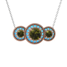 Peridot ve akuamarin 14 ayar rose altın kolye (40 cm beyaz altın rolo zincir)
