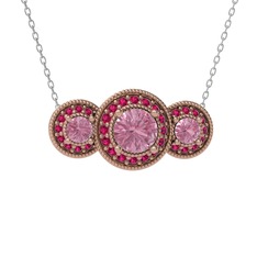 Pembe kuvars ve rodolit garnet 8 ayar rose altın kolye (40 cm beyaz altın rolo zincir)