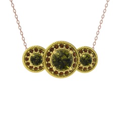Elia Tria Kolye - Peridot ve dumanlı kuvars 18 ayar altın kolye (40 cm rose altın rolo zincir) #z7xycn