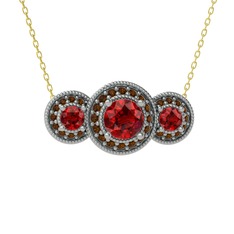 Garnet ve dumanlı kuvars 925 ayar gümüş kolye (40 cm gümüş rolo zincir)