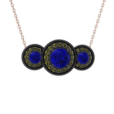Elia Tria Kolye - Lab safir ve peridot 925 ayar siyah rodyum kaplama gümüş kolye (40 cm rose altın rolo zincir) #zbgevi