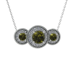 Peridot ve swarovski 18 ayar beyaz altın kolye (40 cm beyaz altın rolo zincir)