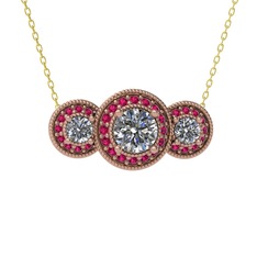 Elia Tria Kolye - Beyaz zirkon ve rodolit garnet 18 ayar rose altın kolye (40 cm altın rolo zincir) #znd5wg